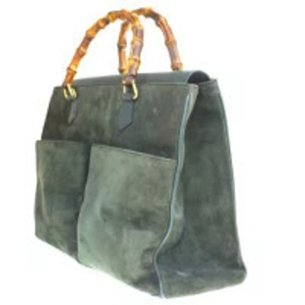 Gucci Handbag Leather Green Bamboo Suede Green